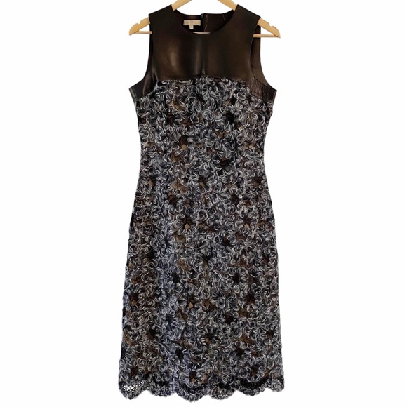 Michael Kors Italian Dress Wool Swirls Over Black Lace Silk Lining Leather Upper - Picture 14 of 14